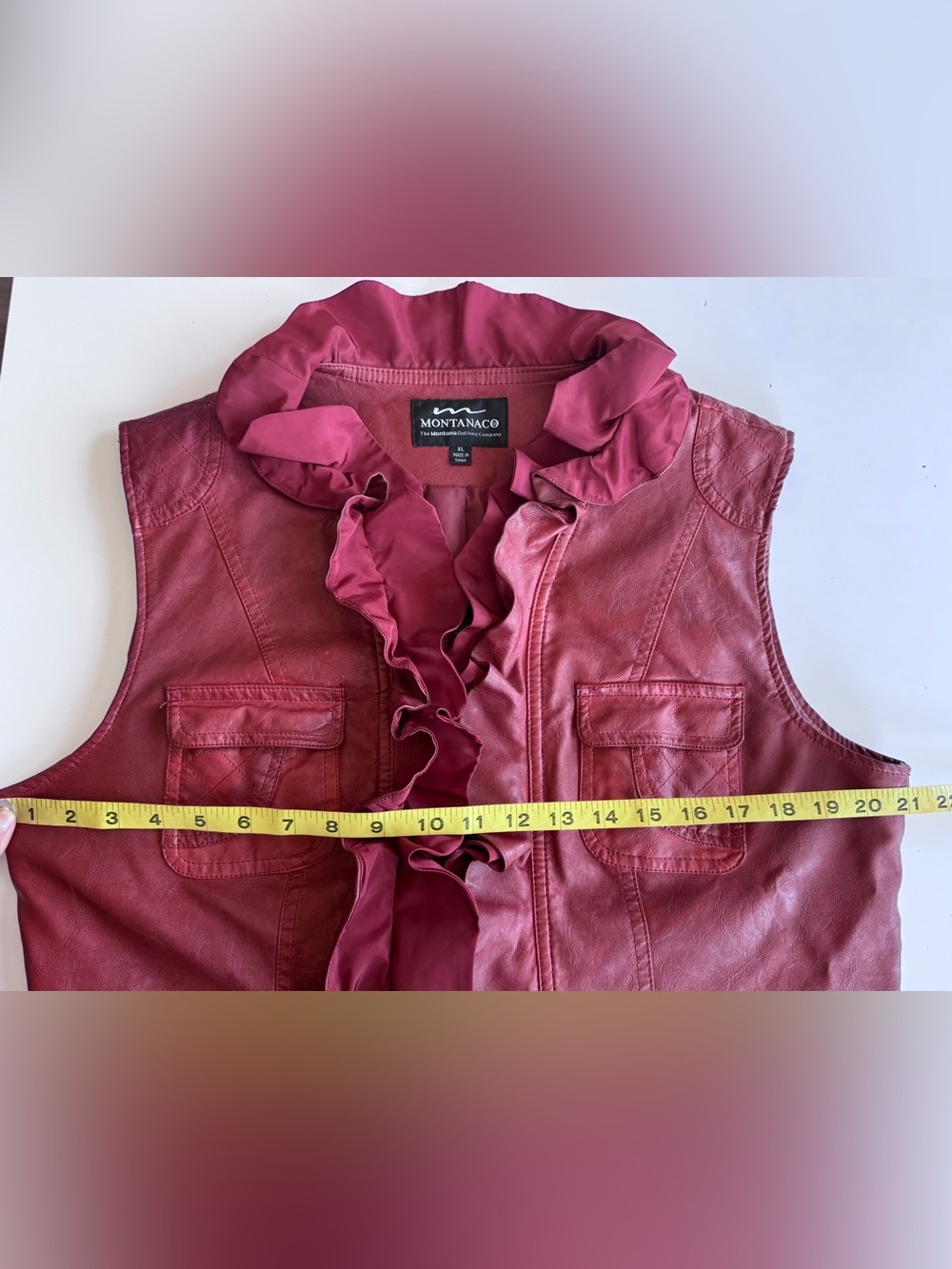 montanaco red ruffle faux leather zip up vest XL - Picture 11 of 13